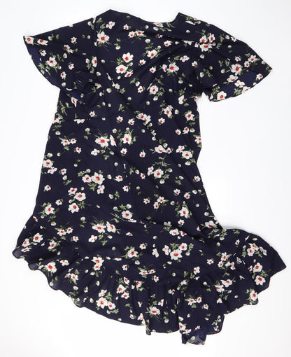 Lucy Wang Womens Blue Round Neck Floral Polyester Cardigan Jumper Size M