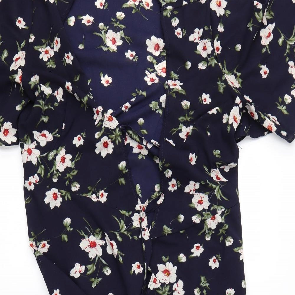 Lucy Wang Womens Blue Round Neck Floral Polyester Cardigan Jumper Size M