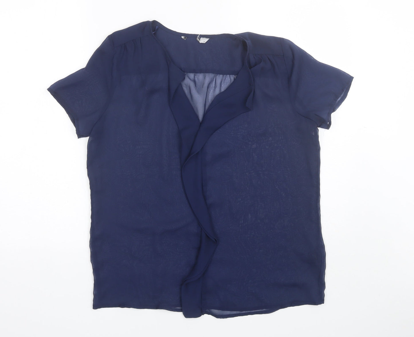 TU Womens Blue  Polyester Basic Blouse Size 10 V-Neck