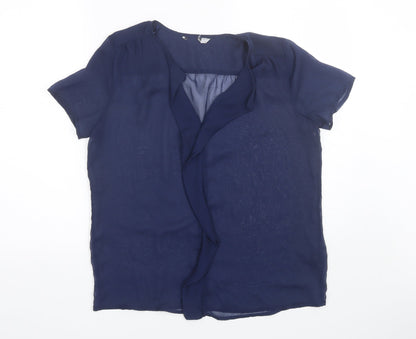 TU Womens Blue  Polyester Basic Blouse Size 10 V-Neck