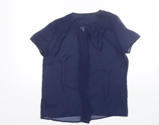 TU Womens Blue  Polyester Basic Blouse Size 10 V-Neck