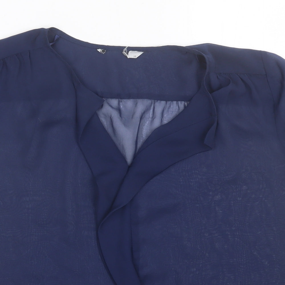 TU Womens Blue  Polyester Basic Blouse Size 10 V-Neck