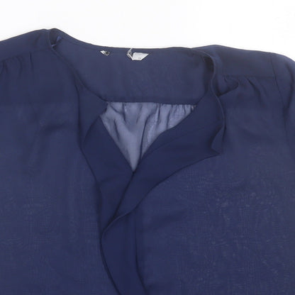 TU Womens Blue  Polyester Basic Blouse Size 10 V-Neck