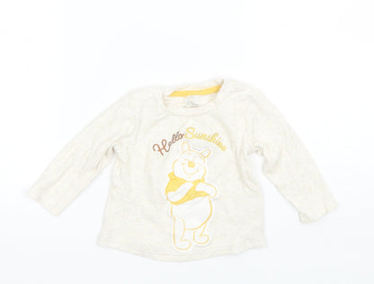 Primark Baby Beige  Cotton Basic T-Shirt Size 9-12 Months Round Neck  - Disney