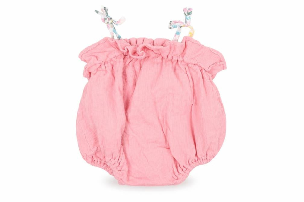 Front view of Tommy Bahama Baby Pink Cotton Romper One-Piece, size 12, Months