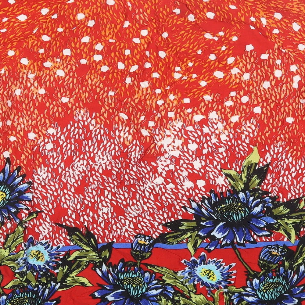 Brand and care label for Figuerca & Flower women’s orange floral basic blouse, size XL, v-neck
