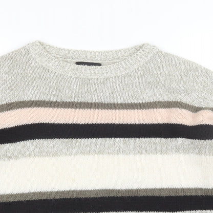 New Look Womens Grey Round Neck Striped Acrylic Pullover Jumper Size M