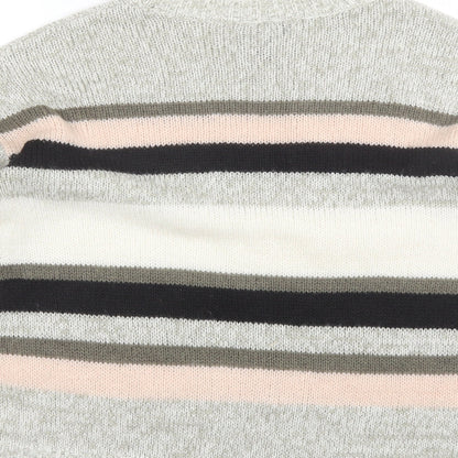 New Look Womens Grey Round Neck Striped Acrylic Pullover Jumper Size M