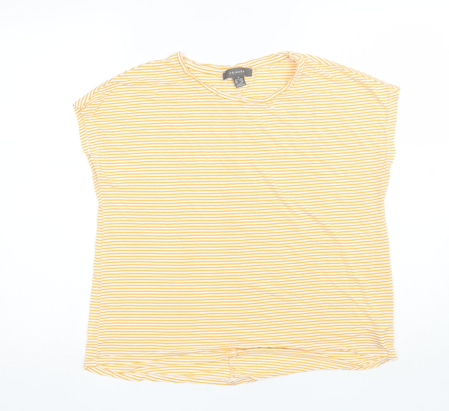 Primark Womens Yellow Striped Viscose Basic T-Shirt Size S Round Neck