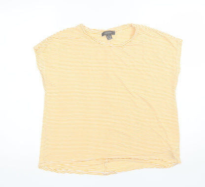 Primark Womens Yellow Striped Viscose Basic T-Shirt Size S Round Neck
