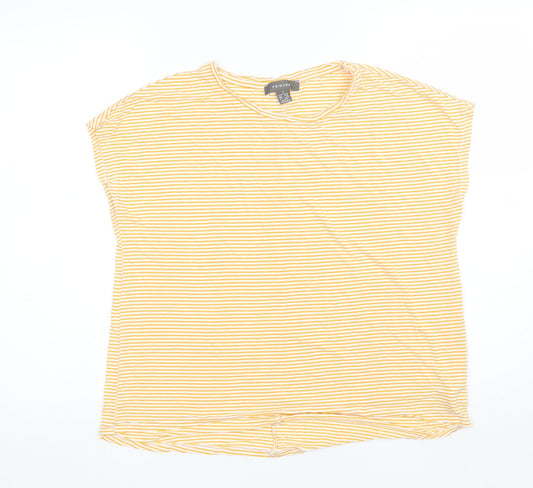 Primark Womens Yellow Striped Viscose Basic T-Shirt Size S Round Neck