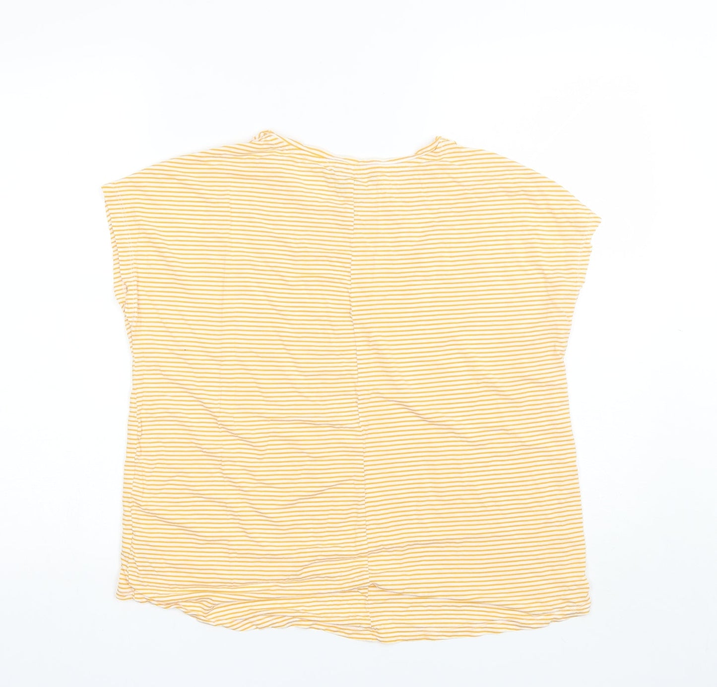 Primark Womens Yellow Striped Viscose Basic T-Shirt Size S Round Neck