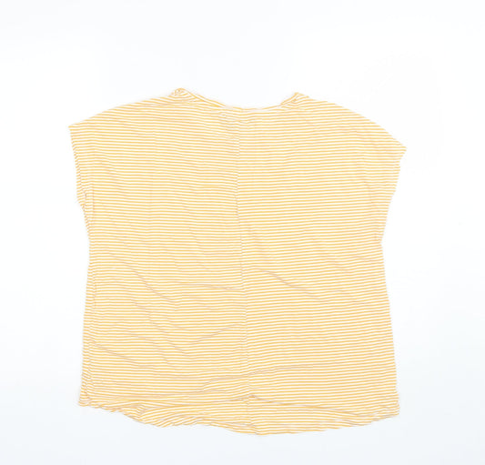 Primark Womens Yellow Striped Viscose Basic T-Shirt Size S Round Neck