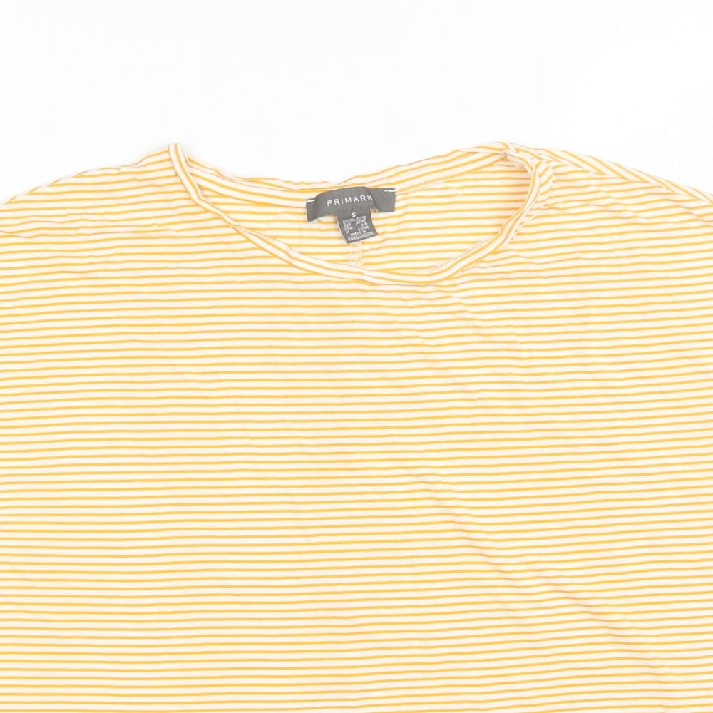 Primark Womens Yellow Striped Viscose Basic T-Shirt Size S Round Neck