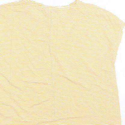 Primark Womens Yellow Striped Viscose Basic T-Shirt Size S Round Neck