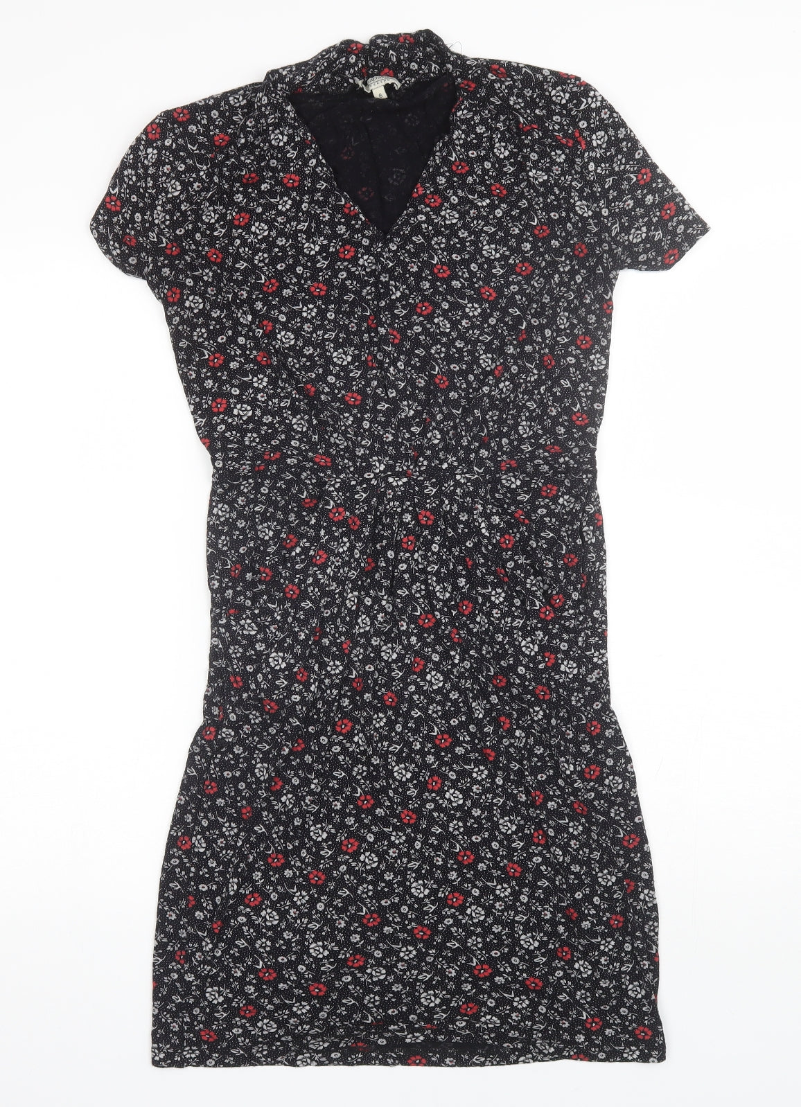 Papaya Womens Black Floral Viscose Shift  Size 8  V-Neck