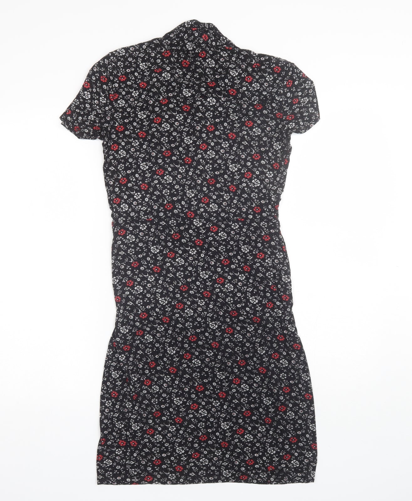 Papaya Womens Black Floral Viscose Shift  Size 8  V-Neck