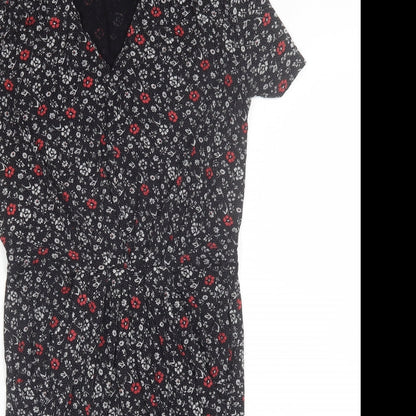 Papaya Womens Black Floral Viscose Shift  Size 8  V-Neck