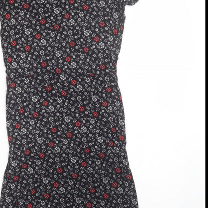 Papaya Womens Black Floral Viscose Shift  Size 8  V-Neck