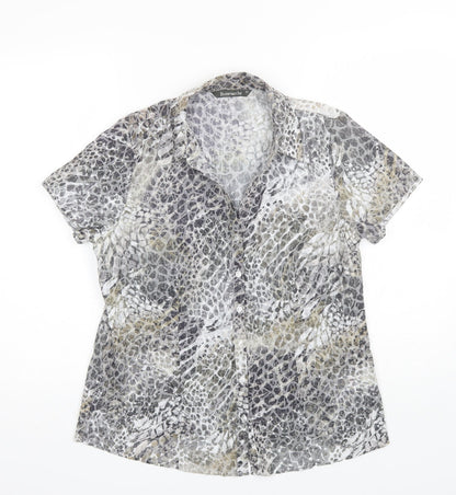 Bonmarche Womens Black Animal Print Polyester Basic Blouse Size 12 Collared