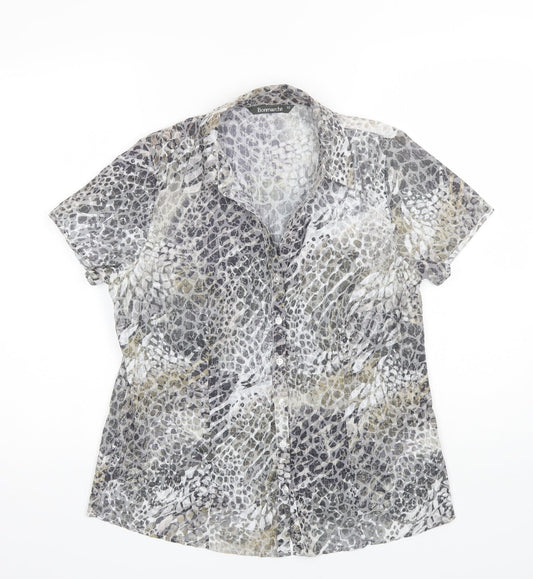 Bonmarche Womens Black Animal Print Polyester Basic Blouse Size 12 Collared