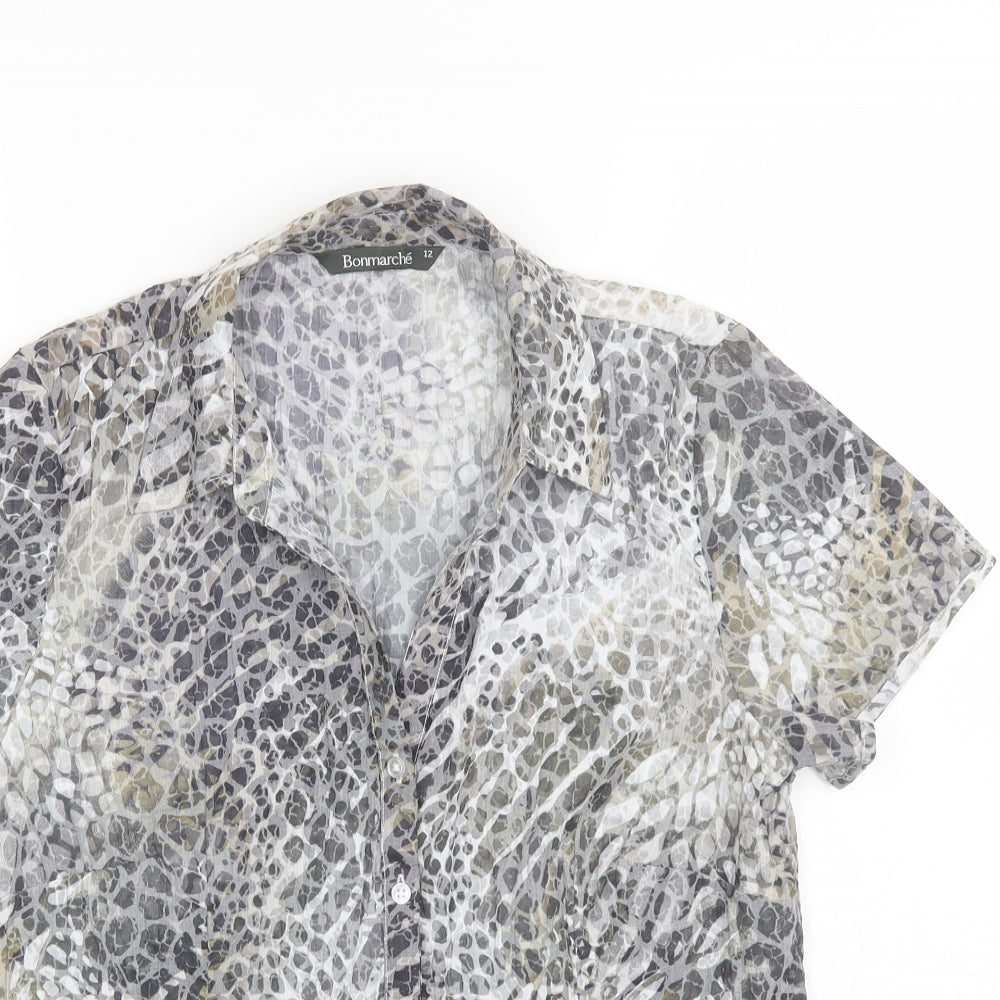 Bonmarche Womens Black Animal Print Polyester Basic Blouse Size 12 Collared