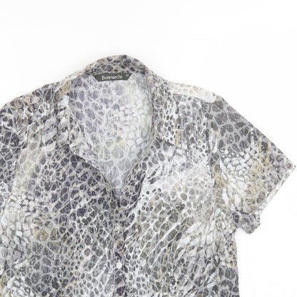 Bonmarche Womens Black Animal Print Polyester Basic Blouse Size 12 Collared