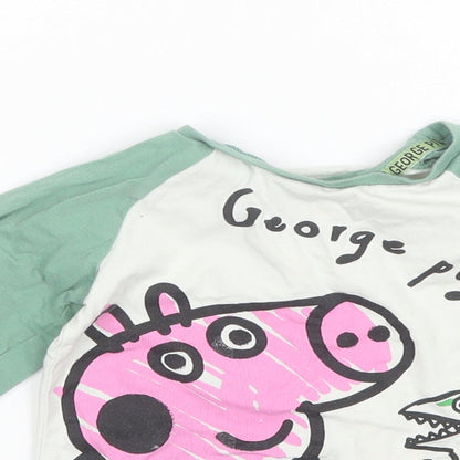 George Baby Green  Cotton Basic T-Shirt Size 18-24 Months Round Neck