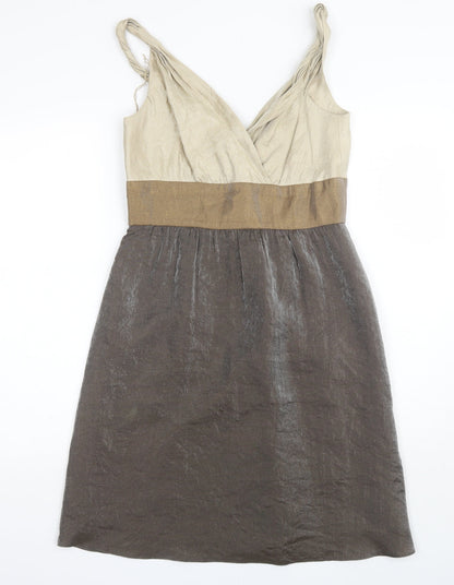 Adrianna Papell Womens Brown  Polyester Shift  Size 8  V-Neck