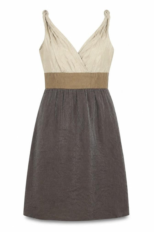 Front view of Adrianna Papell women’s brown polyester shift, size UK 8, v-neck