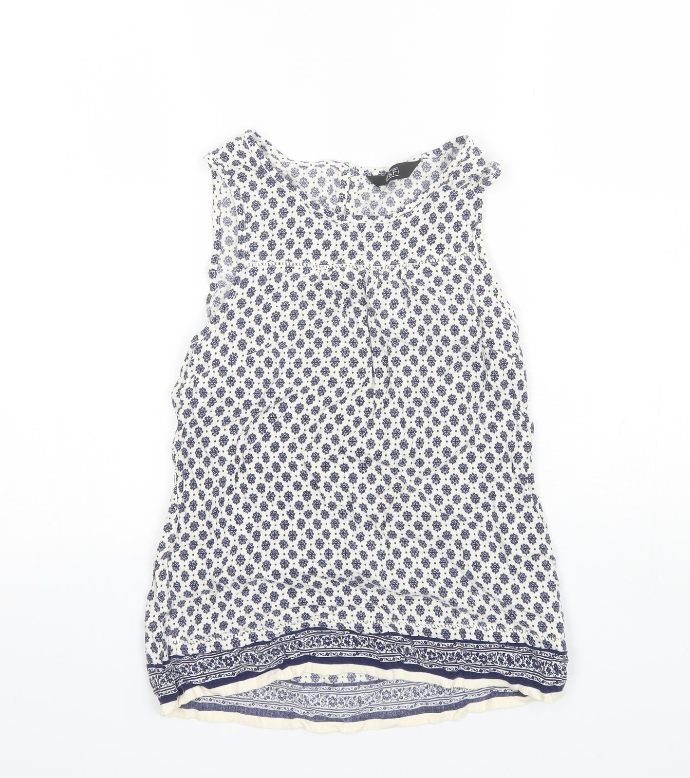 F&F Womens Blue Floral Viscose Basic Blouse Size 8 Round Neck