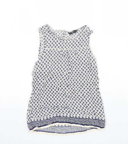 F&F Womens Blue Floral Viscose Basic Blouse Size 8 Round Neck