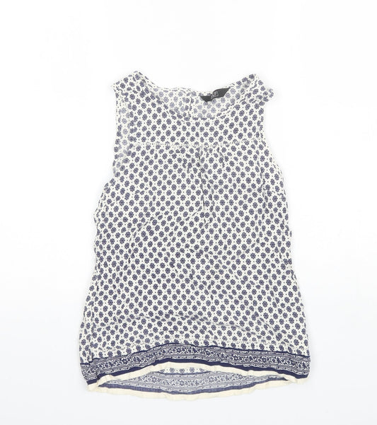 F&F Womens Blue Floral Viscose Basic Blouse Size 8 Round Neck