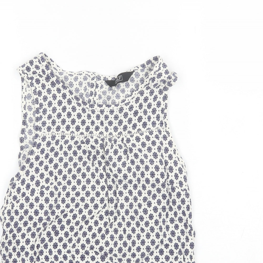 F&F Womens Blue Floral Viscose Basic Blouse Size 8 Round Neck