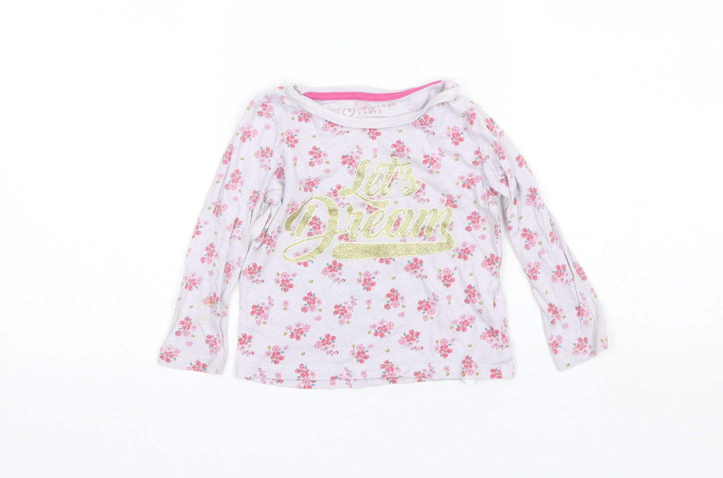 Primark Baby Purple Floral Cotton Basic T-Shirt Size 18-24 Months Round Neck
