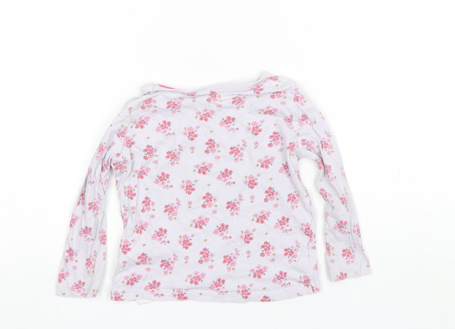 Primark Baby Purple Floral Cotton Basic T-Shirt Size 18-24 Months Round Neck