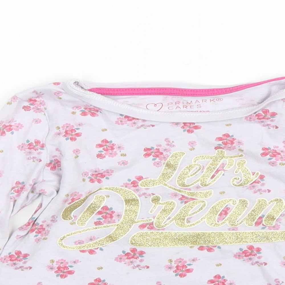 Primark Baby Purple Floral Cotton Basic T-Shirt Size 18-24 Months Round Neck