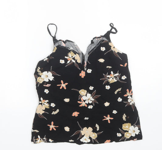 F&F Womens Black Floral Viscose Basic Blouse Size 8 V-Neck