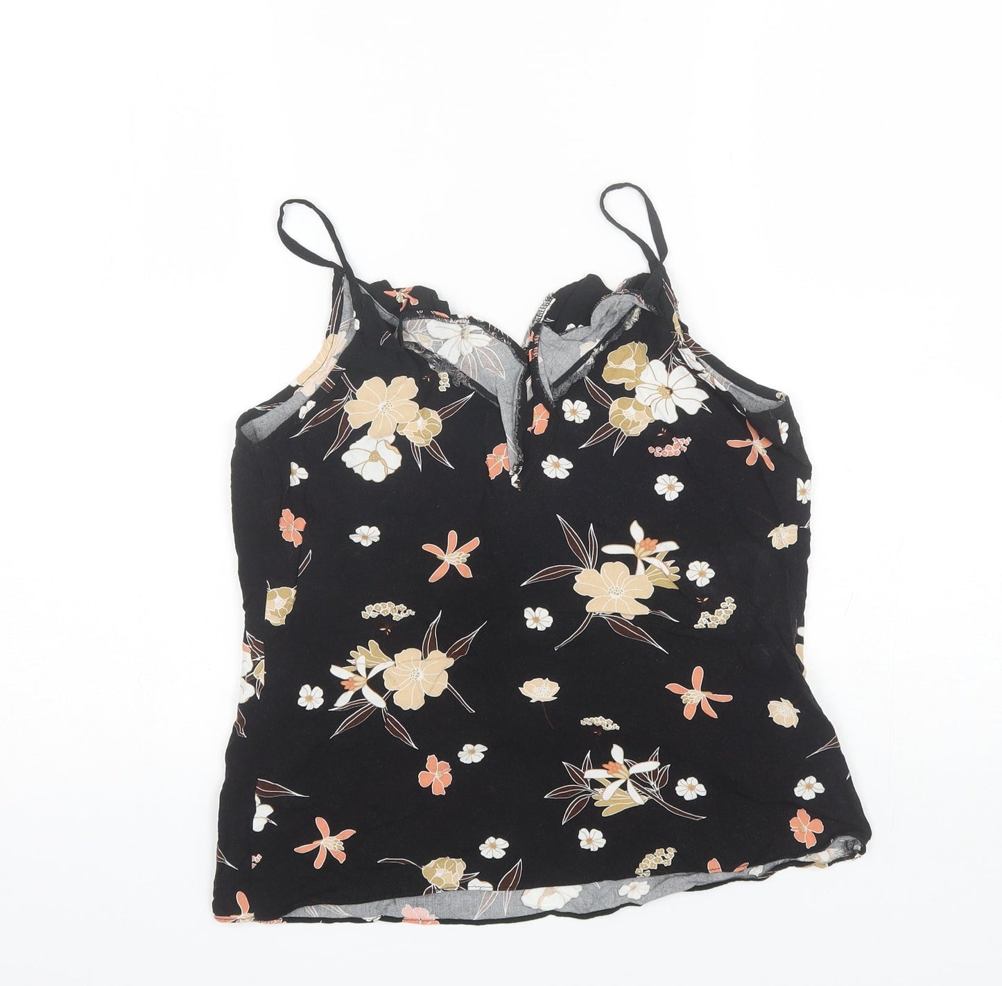 F&F Womens Black Floral Viscose Basic Blouse Size 8 V-Neck