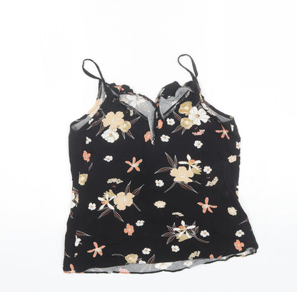 F&F Womens Black Floral Viscose Basic Blouse Size 8 V-Neck