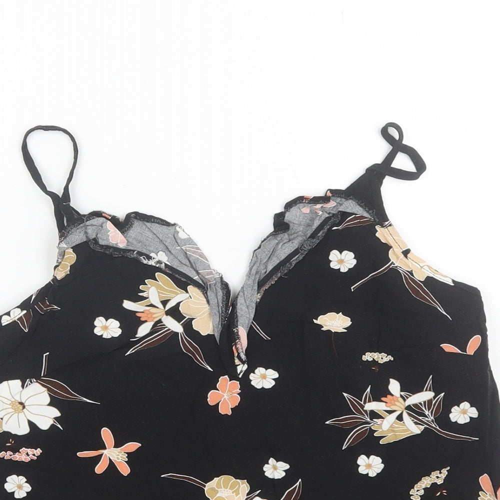 F&F Womens Black Floral Viscose Basic Blouse Size 8 V-Neck