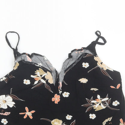 F&F Womens Black Floral Viscose Basic Blouse Size 8 V-Neck