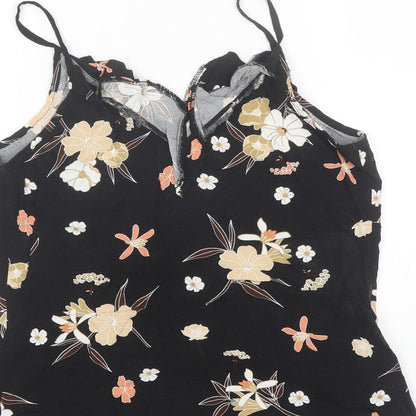 F&F Womens Black Floral Viscose Basic Blouse Size 8 V-Neck