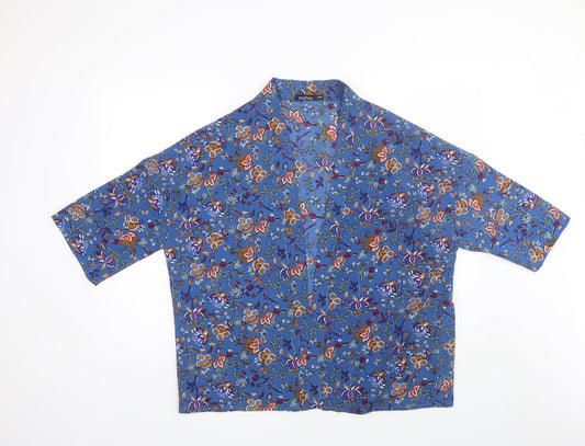 Boohoo Womens Blue V-Neck Floral Polyester Shrug Jumper Size S