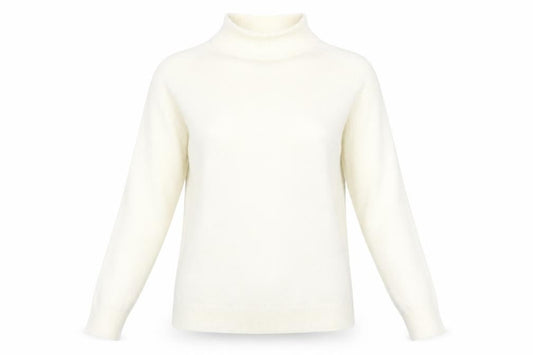 Front view of Atmosphere women’s ivory acrylic basic t-shirt, size UK 12, high neck