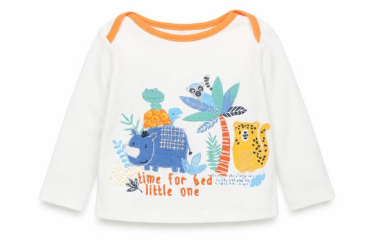Nutmeg Baby White Animal Print Cotton  Pyjama Top Size 9-12 Months   - TIME FOR BED LITTLE ONE.
