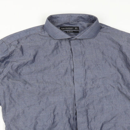 Mens UK Collar Size 15 Cedar Wood State Smart Blue  Dress Shirt