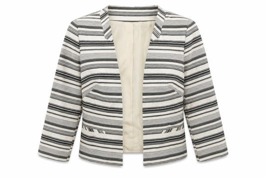 Front view of BHS women’s multicoloured striped linen jacket blazer, size UK 10
