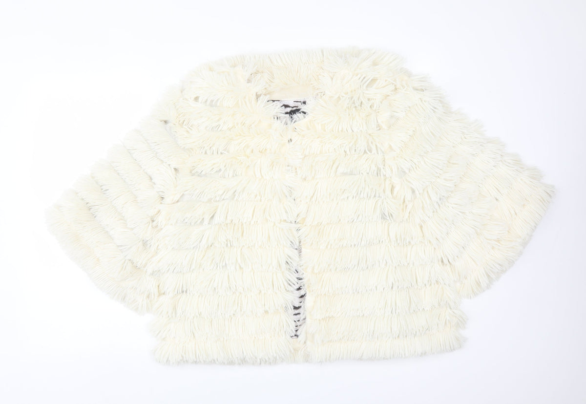 Additional front view of INDULGENCE women’s white striped overcoat poncho, size UK 16