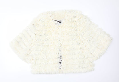 Additional front view of INDULGENCE women’s white striped overcoat poncho, size UK 16